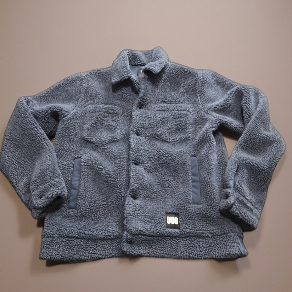 Mens UGG Janson Sherpa Trucker Jacket Size Medium blueish grey Great Condition - Picture 2 of 9